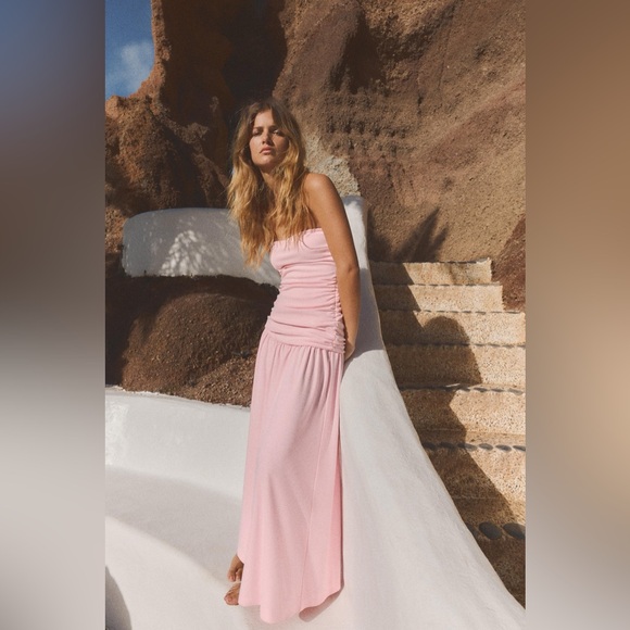 Zara Pink Strapless Maxi Dress - Picture 1 of 5